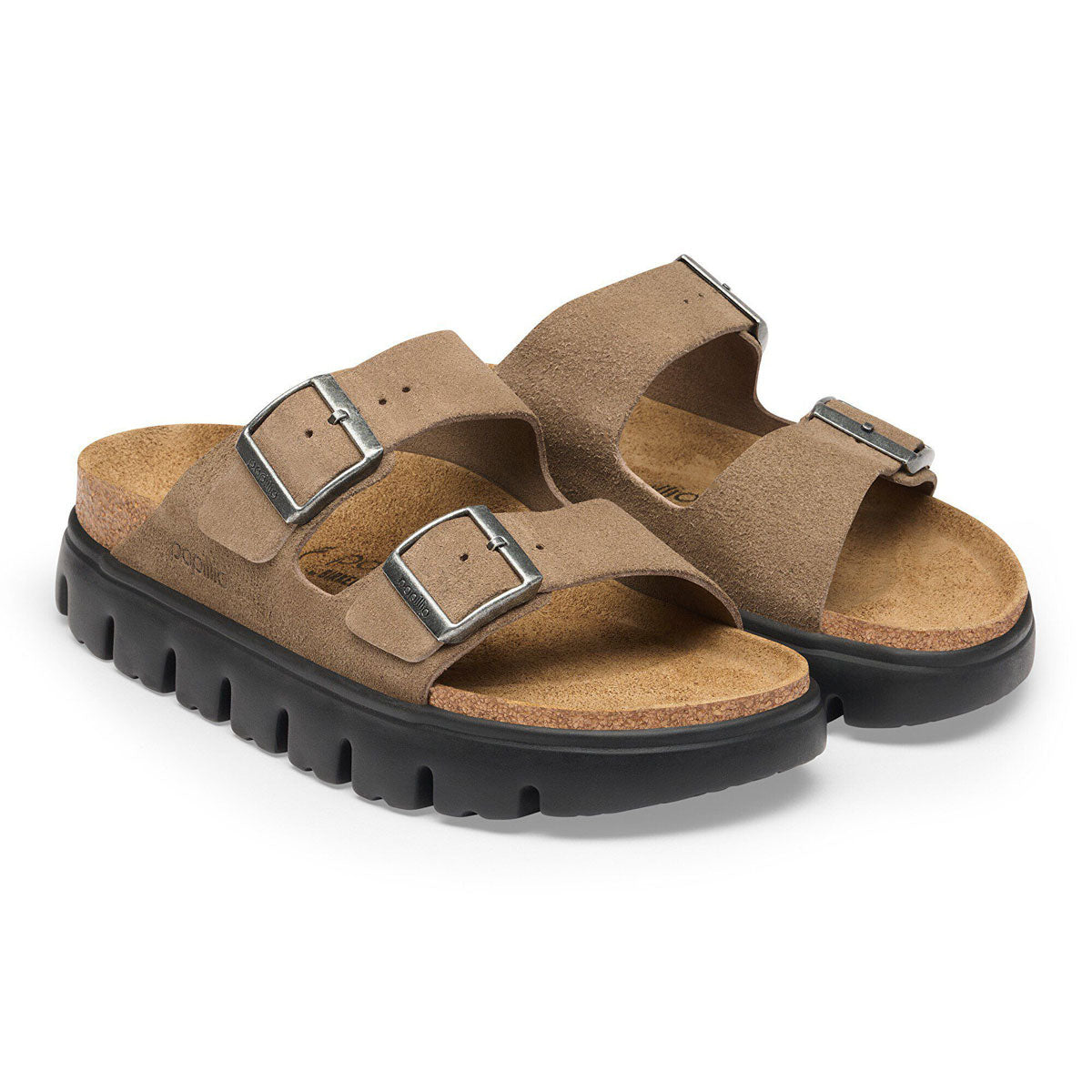 Birkenstock Womens Arizona Chunky Sandals Shoes - Grey Taupe Suede