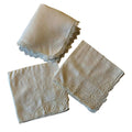 2 Pale Ivory Cotton Handkerchiefs with Lace or Tatting circa 1950s