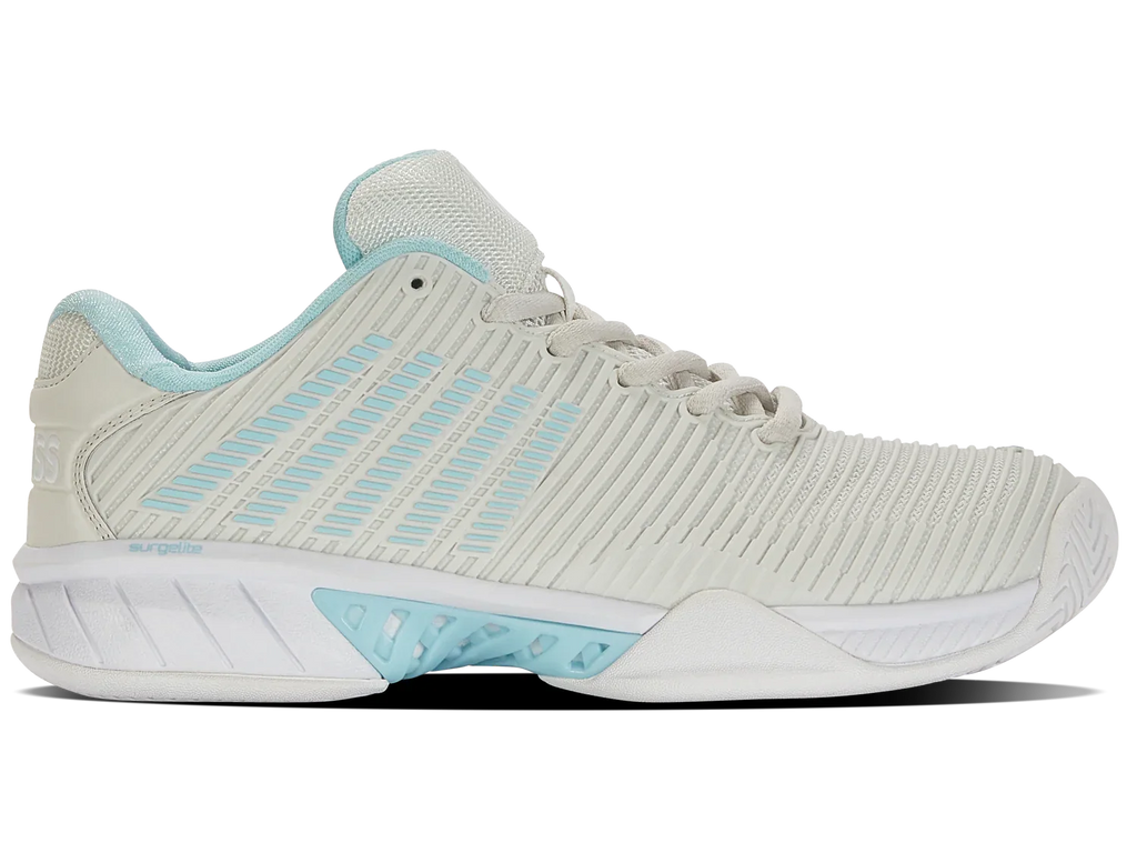 K-Swiss Women's Hypercourt Express 2 Tennis Shoes in Vaporous Gray/White/Blue Glow