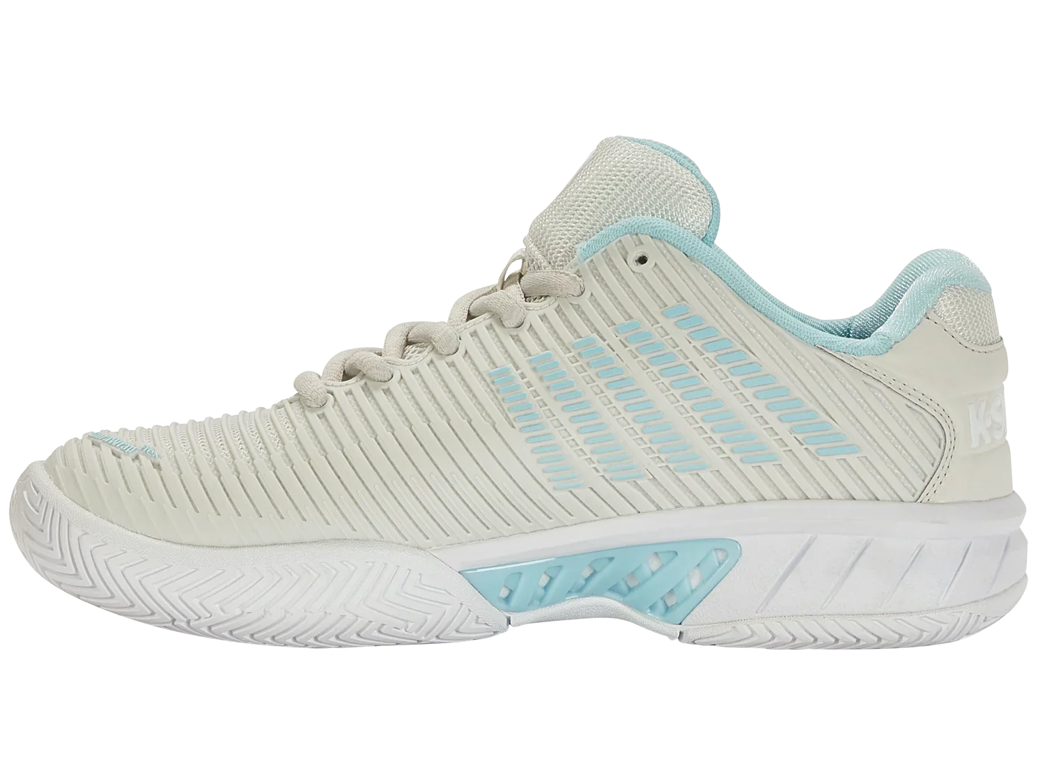 K-Swiss Women's Hypercourt Express 2 Tennis Shoes in Vaporous Gray/White/Blue Glow