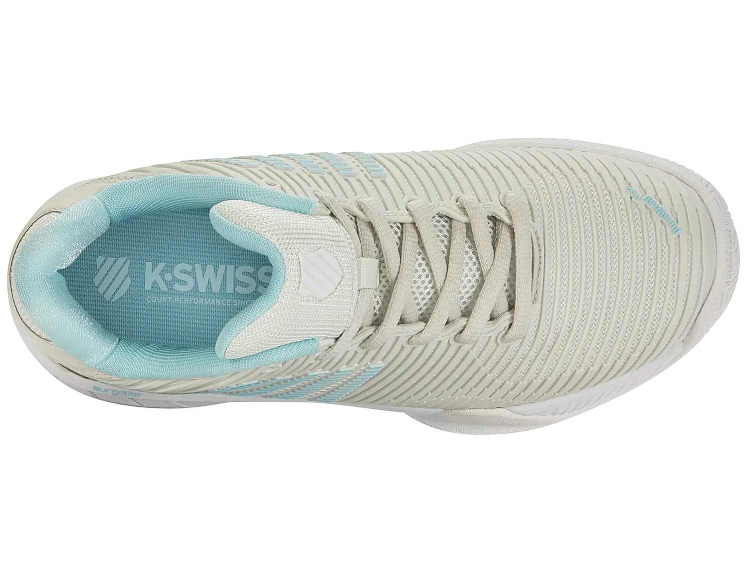 K-Swiss Women's Hypercourt Express 2 Tennis Shoes in Vaporous Gray/White/Blue Glow