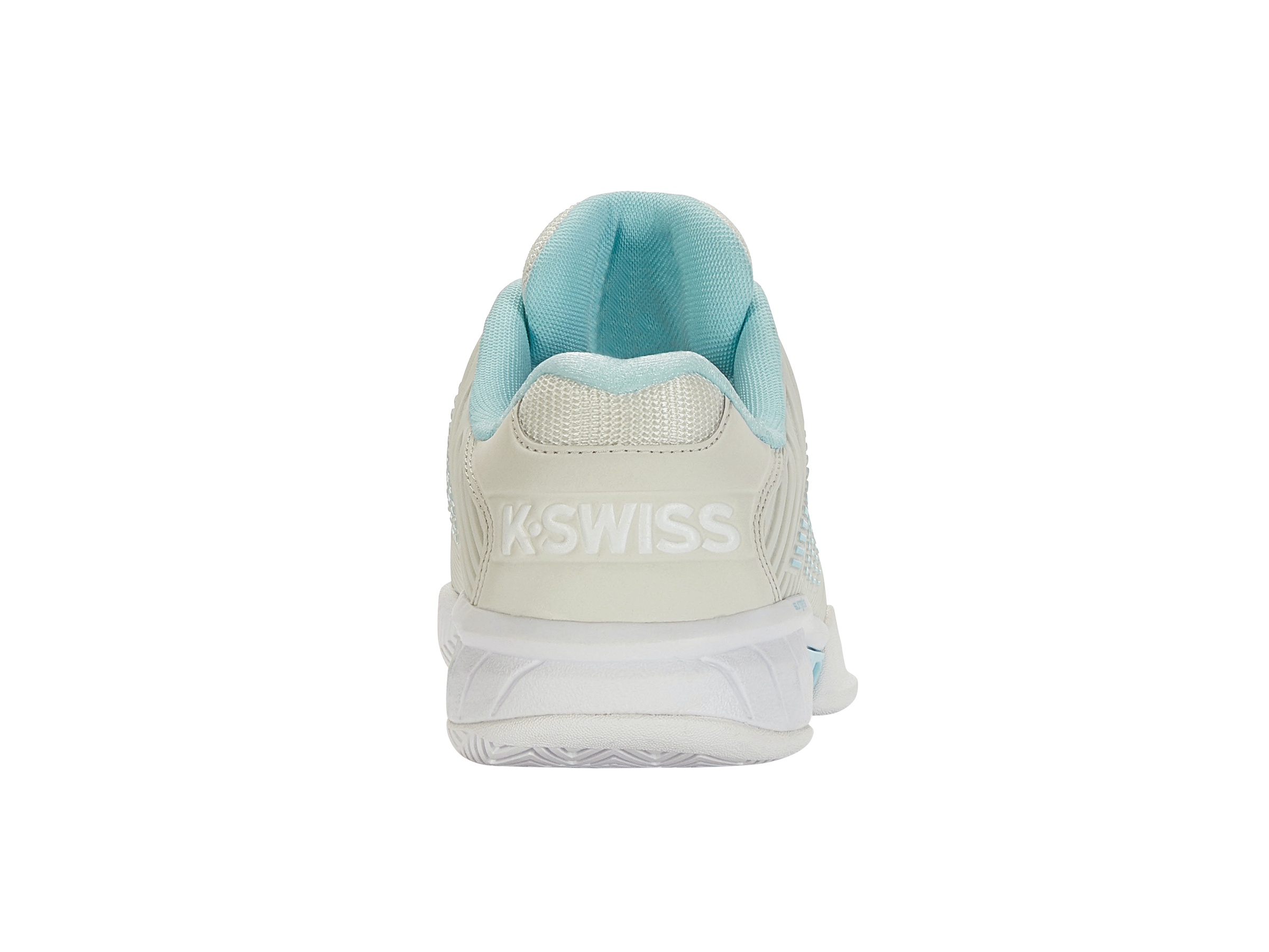 K-Swiss Women's Hypercourt Express 2 Wide Tennis Shoes in Vaporous Gray/White/Blue Glow