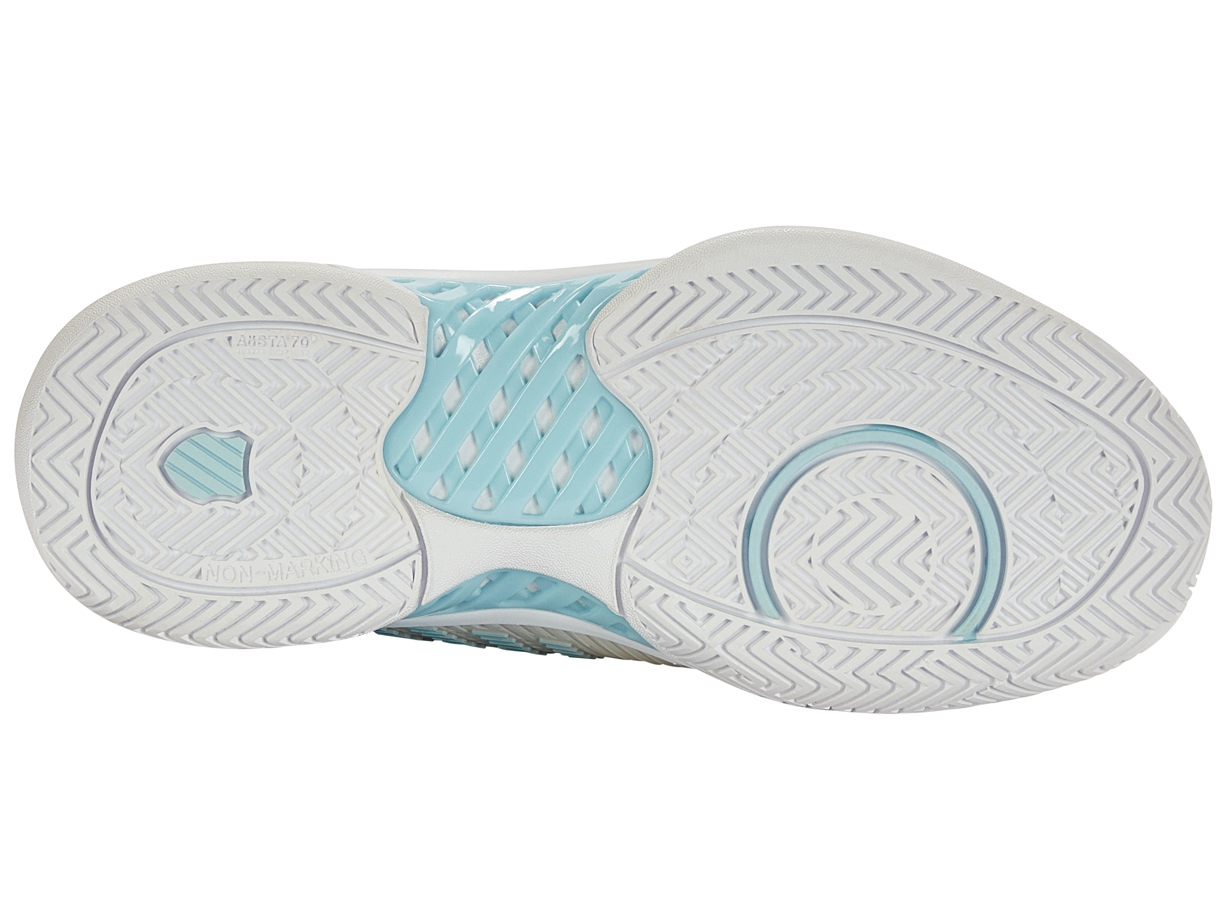 K-Swiss Women's Hypercourt Express 2 Wide Tennis Shoes in Vaporous Gray/White/Blue Glow