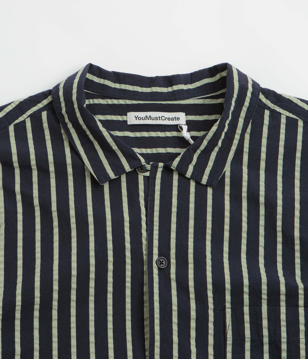 YMC Malick Short Sleeve Shirt - Navy / Yellow