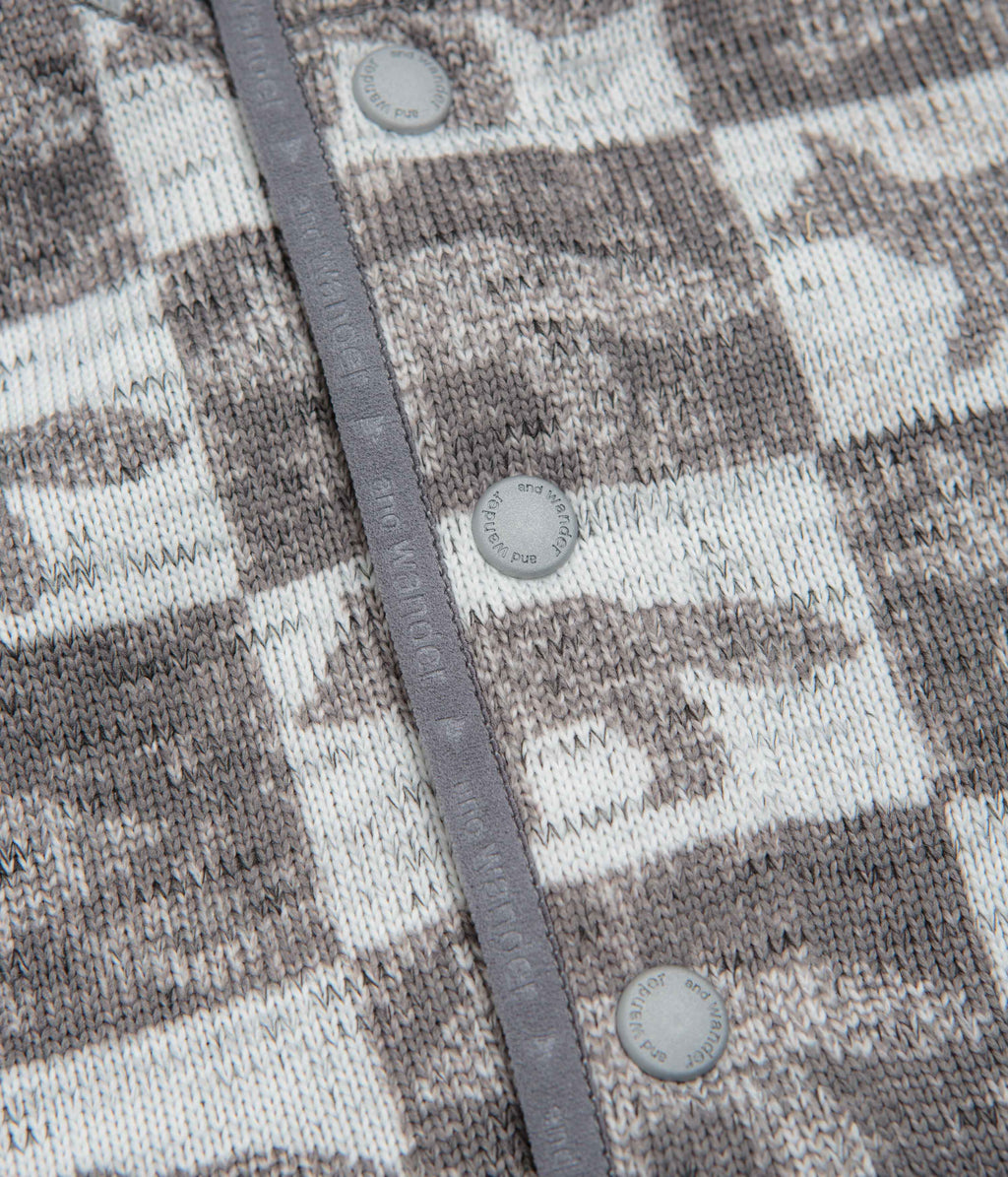 and wander x Maison Kitsune Fox Checkers Pullover Fleece - Grey