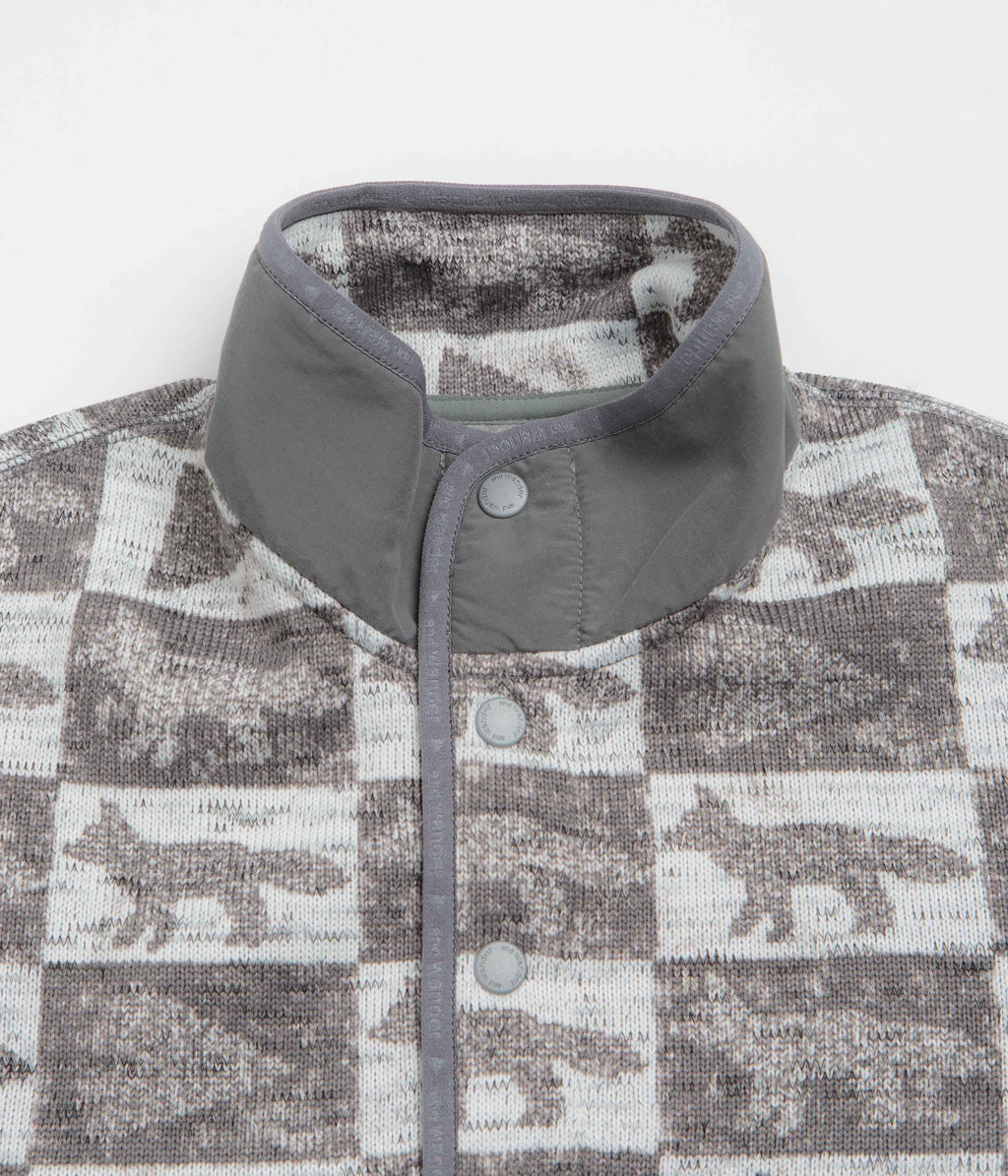 and wander x Maison Kitsune Fox Checkers Pullover Fleece - Grey