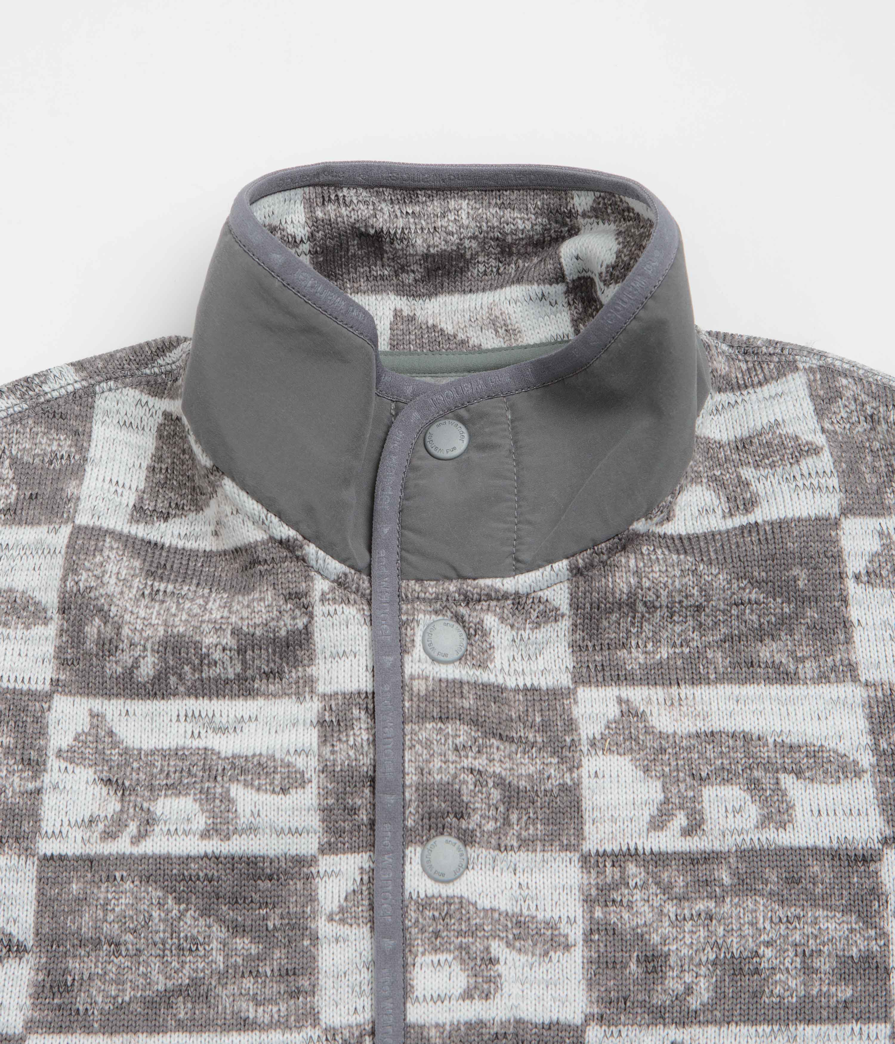 and wander x Maison Kitsune Fox Checkers Pullover Fleece - Grey