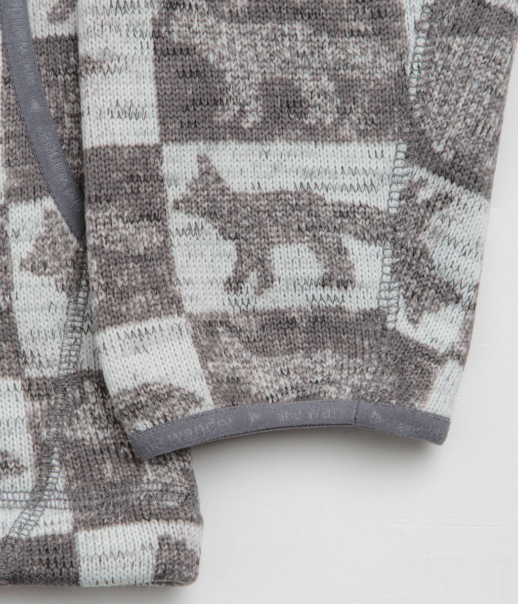 and wander x Maison Kitsune Fox Checkers Pullover Fleece - Grey