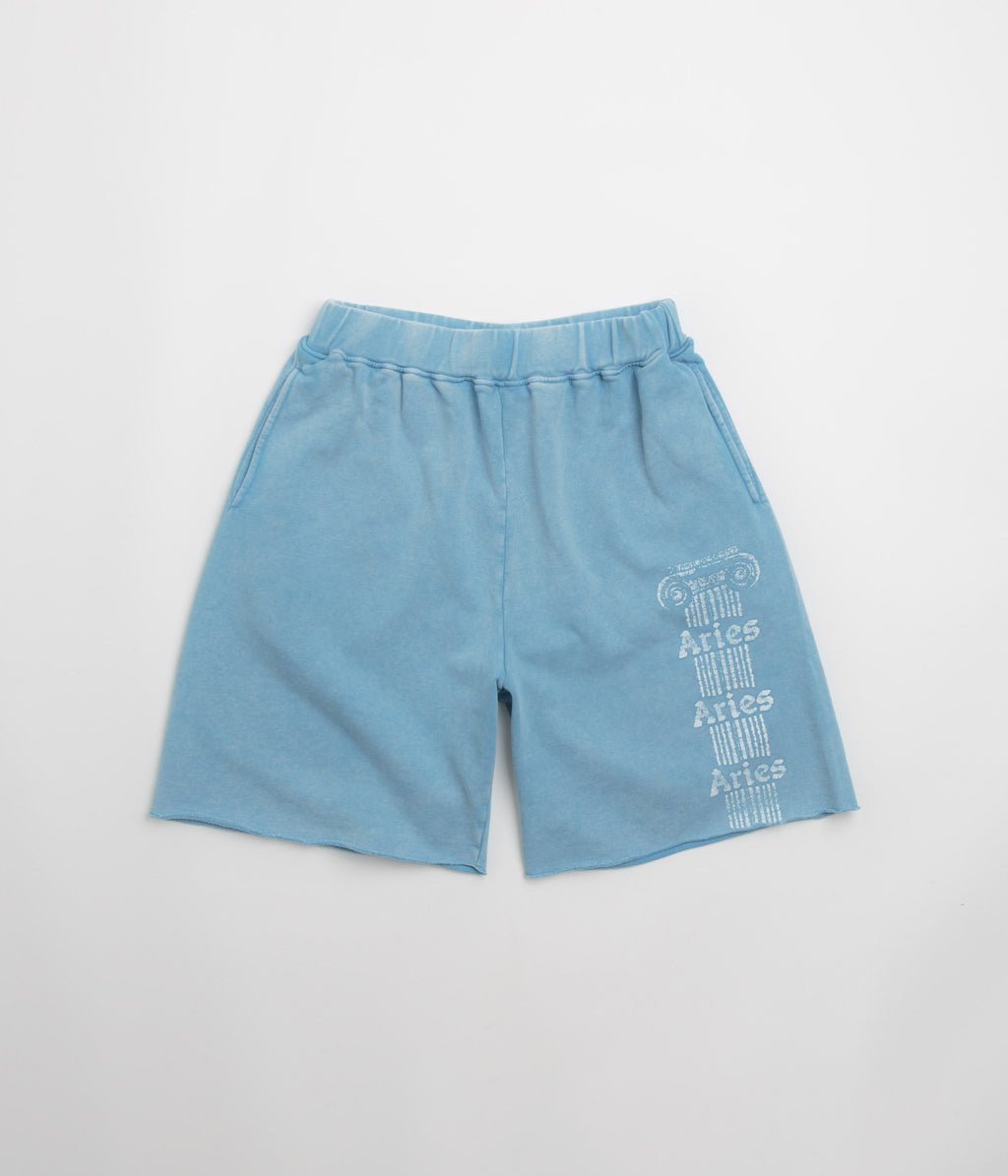 Aries Aged Ancient Column Sweat Shorts - Pale Blue