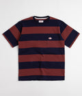 Battenwear Pocket Rugby T-Shirt - Navy / Maroon Stripe