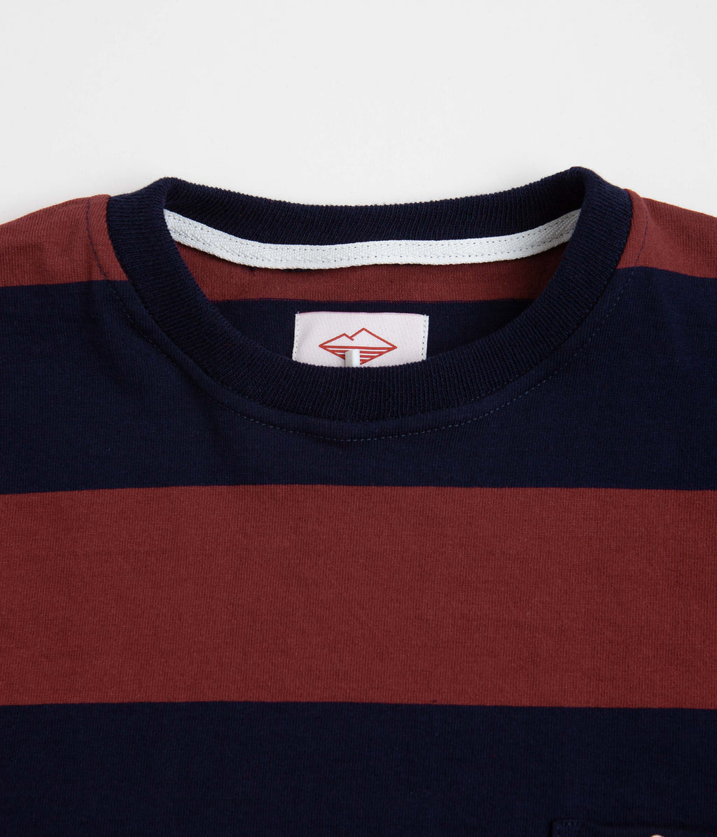 Battenwear Pocket Rugby T-Shirt - Navy / Maroon Stripe