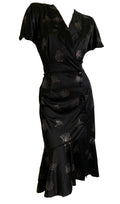 Black Nylon Slinky Disco Dress with Silver Art Deco Design circa 1980s