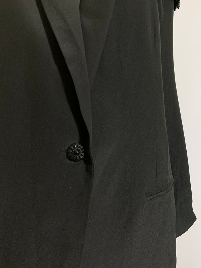 Black Oversized Boxy Blazer Jacket with Beaded Epaulets circa 1980s