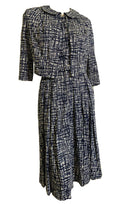 Blue and White Abstract Sketchwork Print Jersey Nylon Dress and Jacket circa 1960s