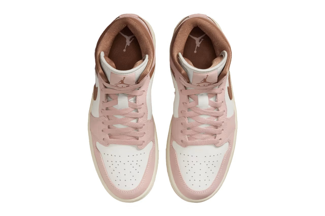 Women's Jordan 1 Mid Pink Oxford/Archeo Brown-Sail (BQ6472 620)