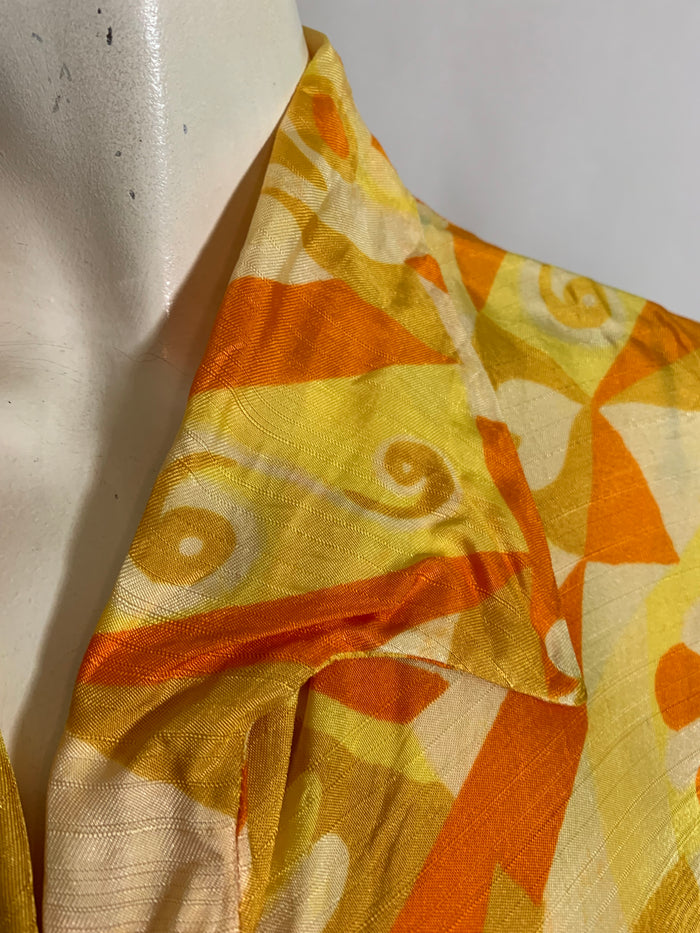 Bright Yellow and Orange Abstract Print Rayon Blouse circa 1970s