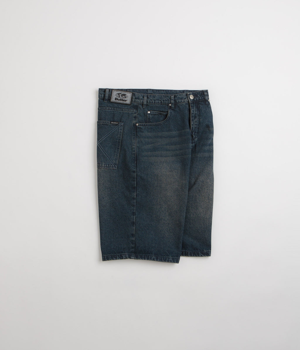 Butter Goods Distressed Big Denim Shorts - Washed Dark Blue