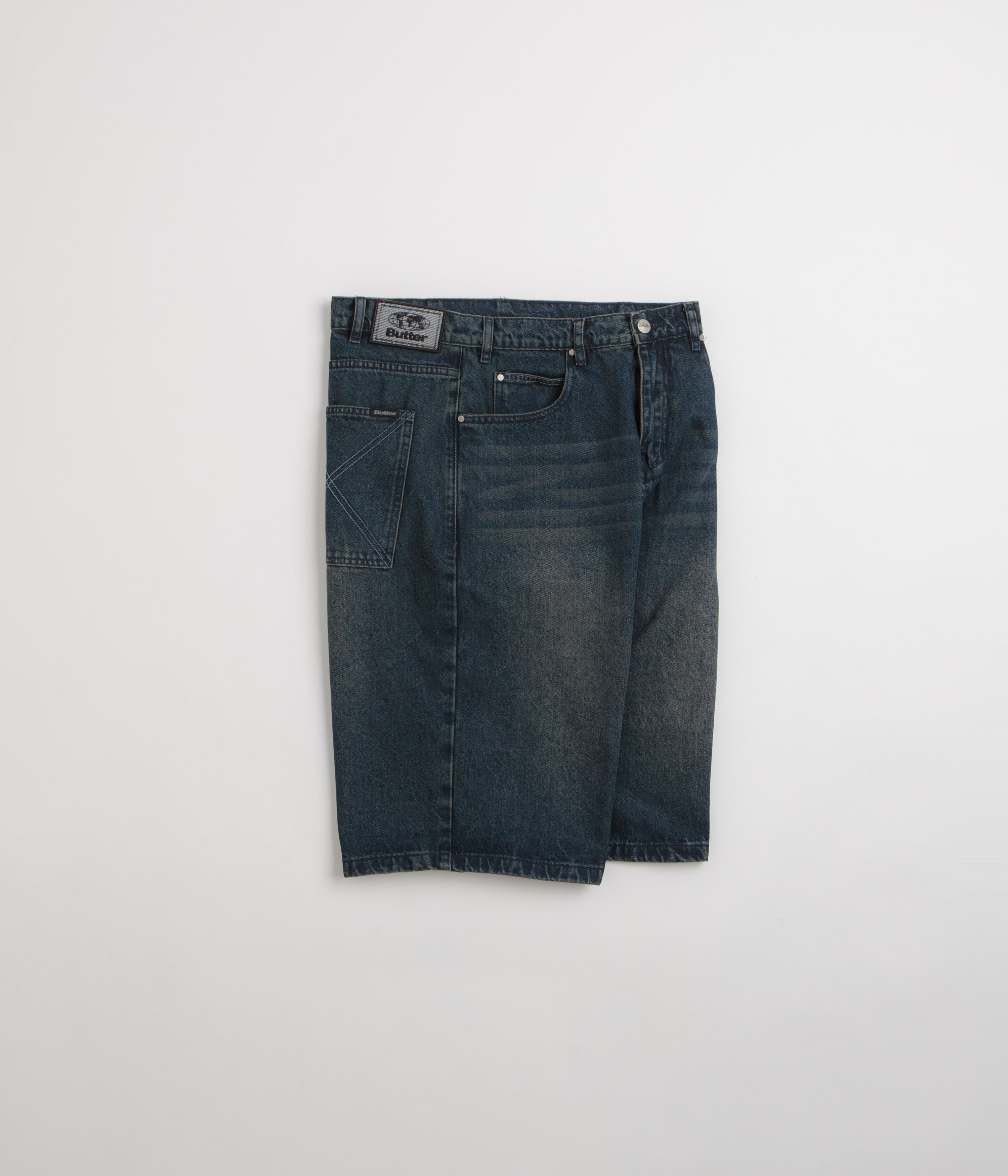 Butter Goods Distressed Big Denim Shorts - Washed Dark Blue