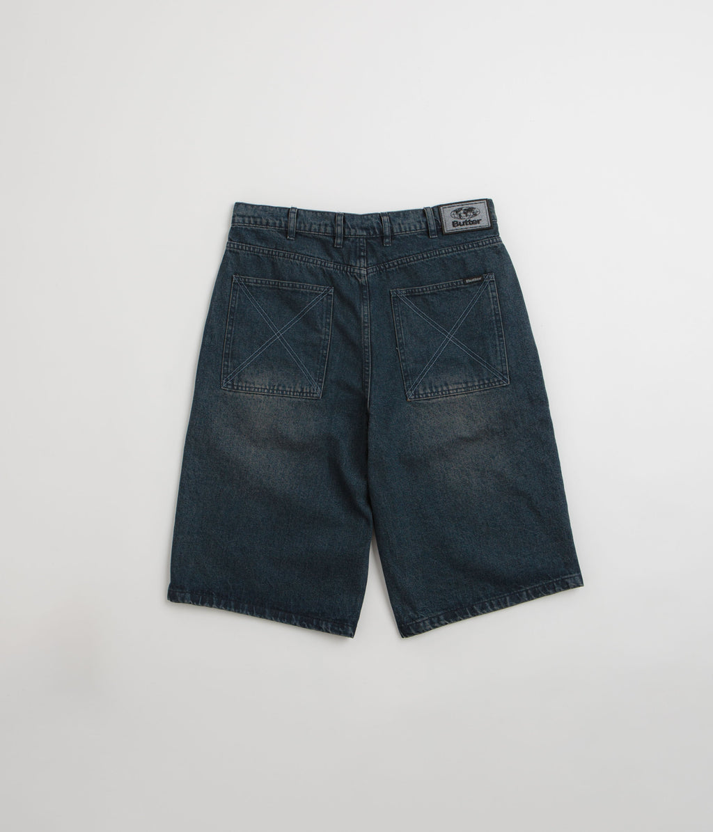 Butter Goods Distressed Big Denim Shorts - Washed Dark Blue