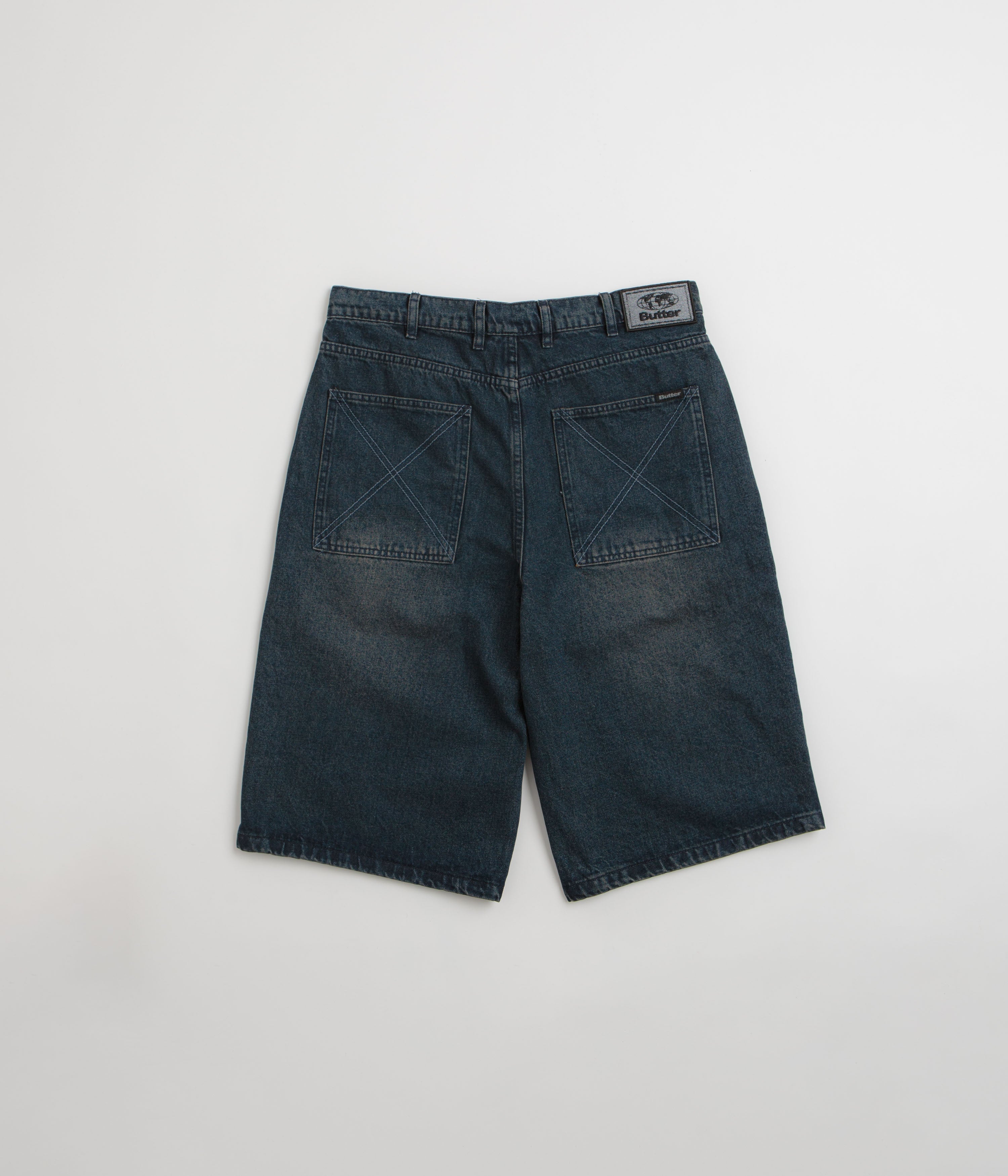 Butter Goods Distressed Big Denim Shorts - Washed Dark Blue