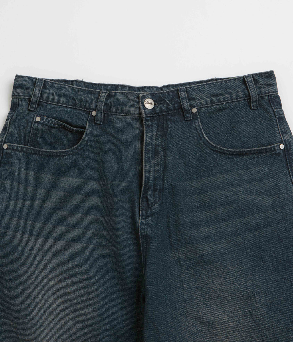Butter Goods Distressed Big Denim Shorts - Washed Dark Blue