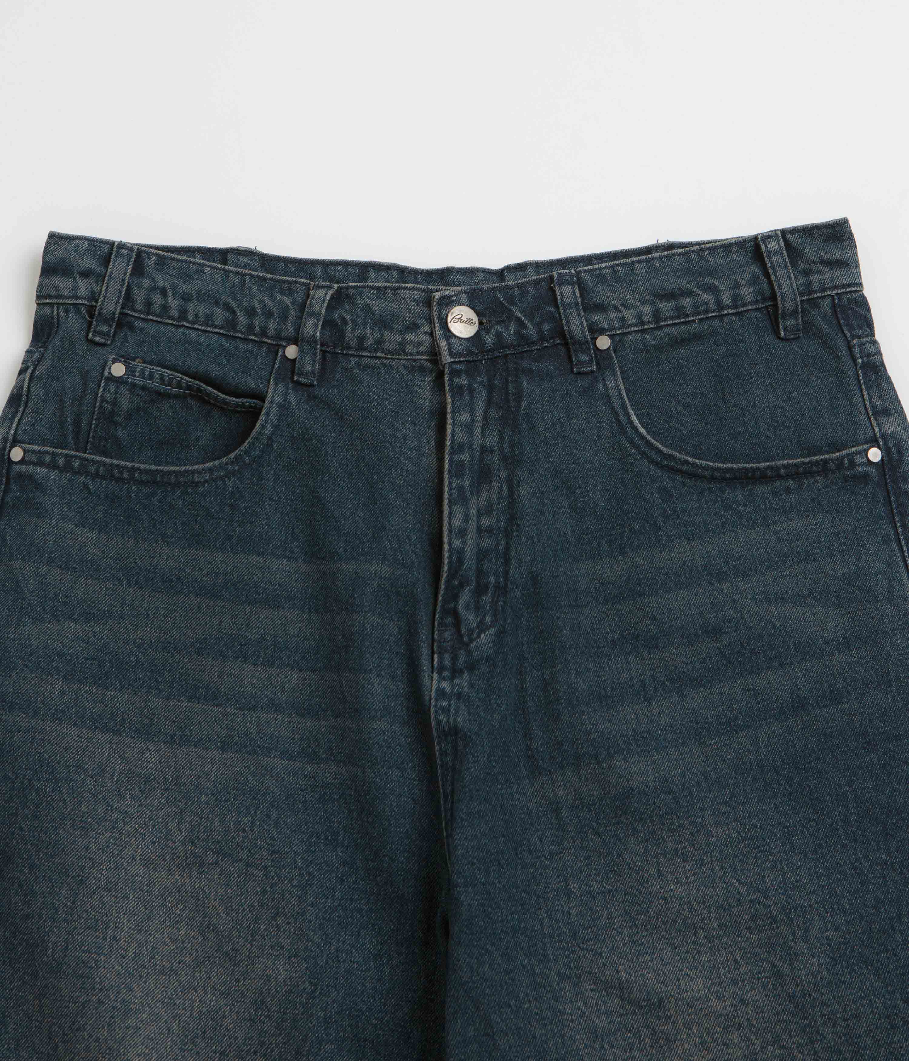 Butter Goods Distressed Big Denim Shorts - Washed Dark Blue