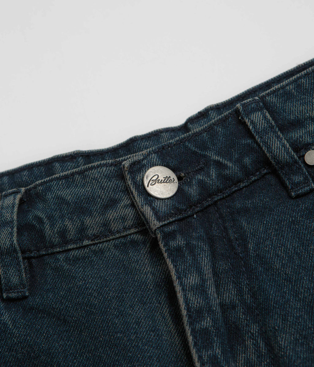 Butter Goods Distressed Big Denim Shorts - Washed Dark Blue