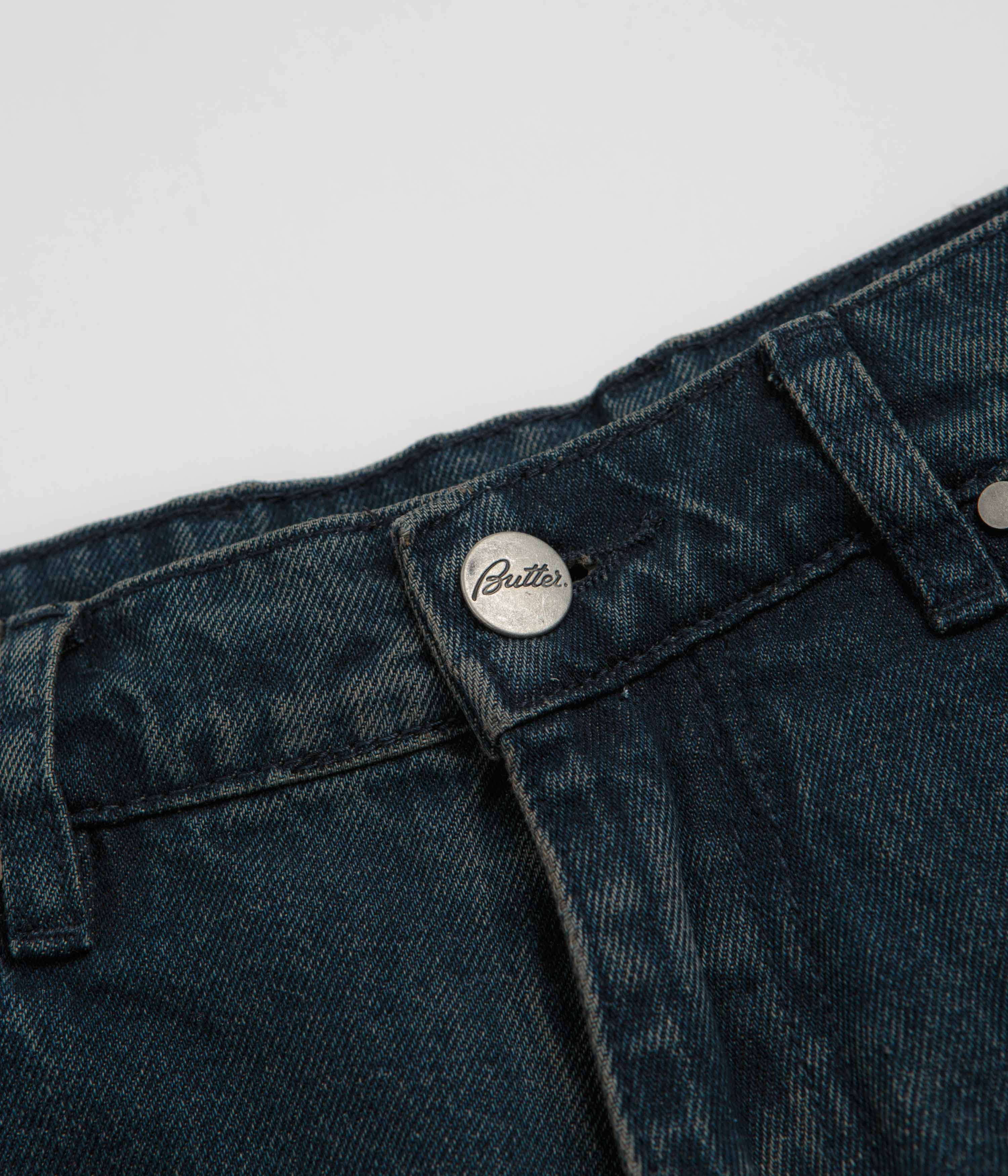 Butter Goods Distressed Big Denim Shorts - Washed Dark Blue