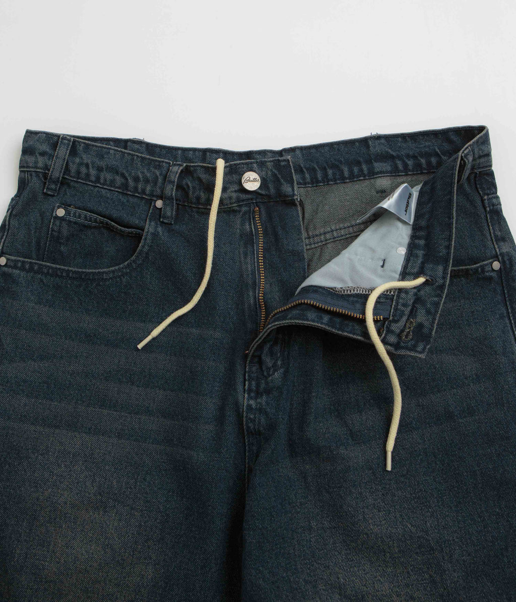 Butter Goods Distressed Big Denim Shorts - Washed Dark Blue