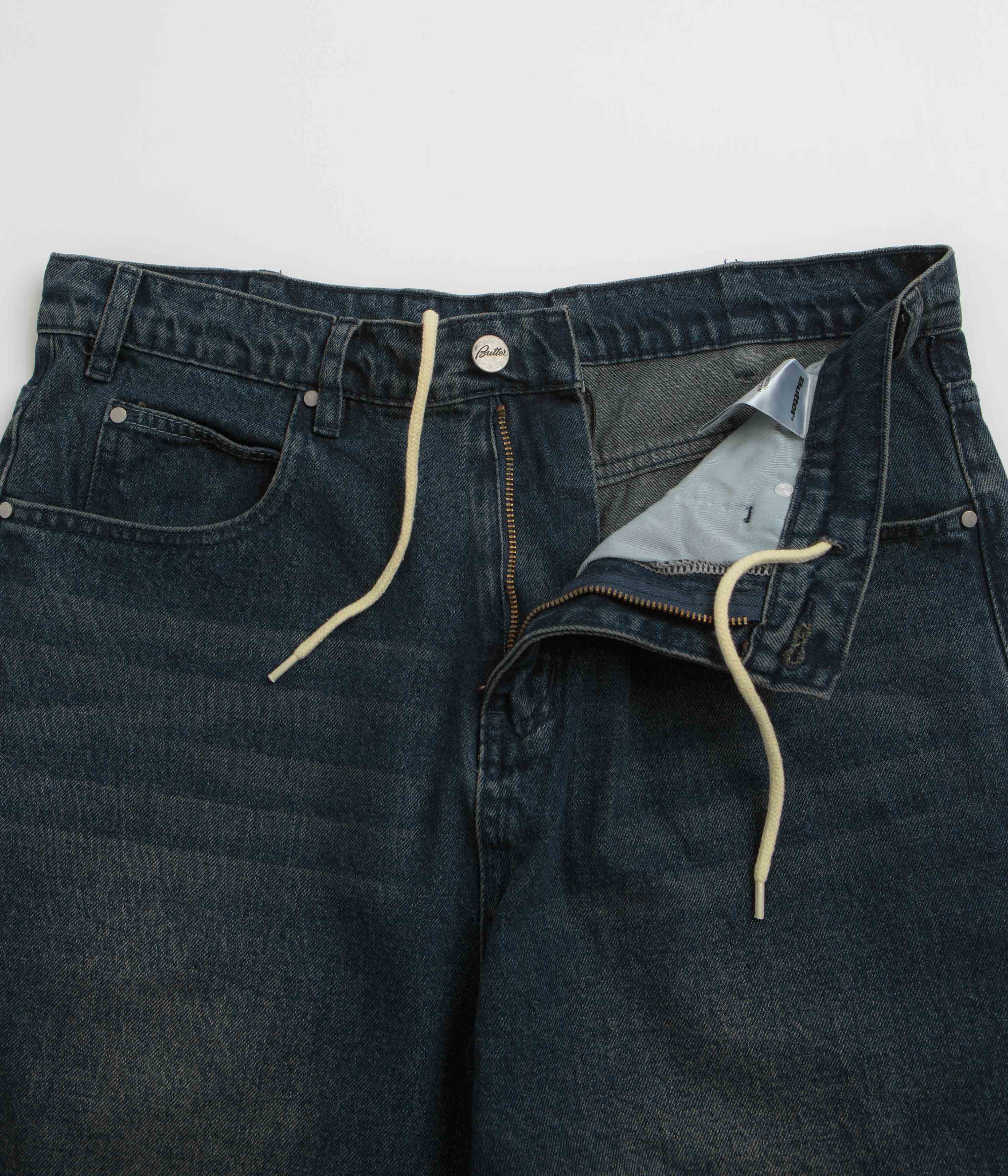 Butter Goods Distressed Big Denim Shorts - Washed Dark Blue