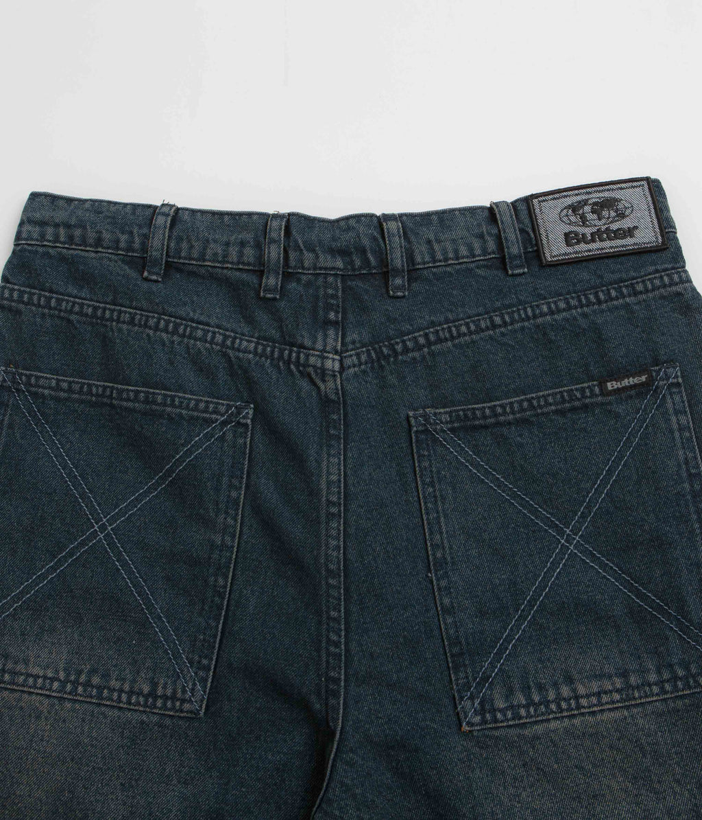 Butter Goods Distressed Big Denim Shorts - Washed Dark Blue