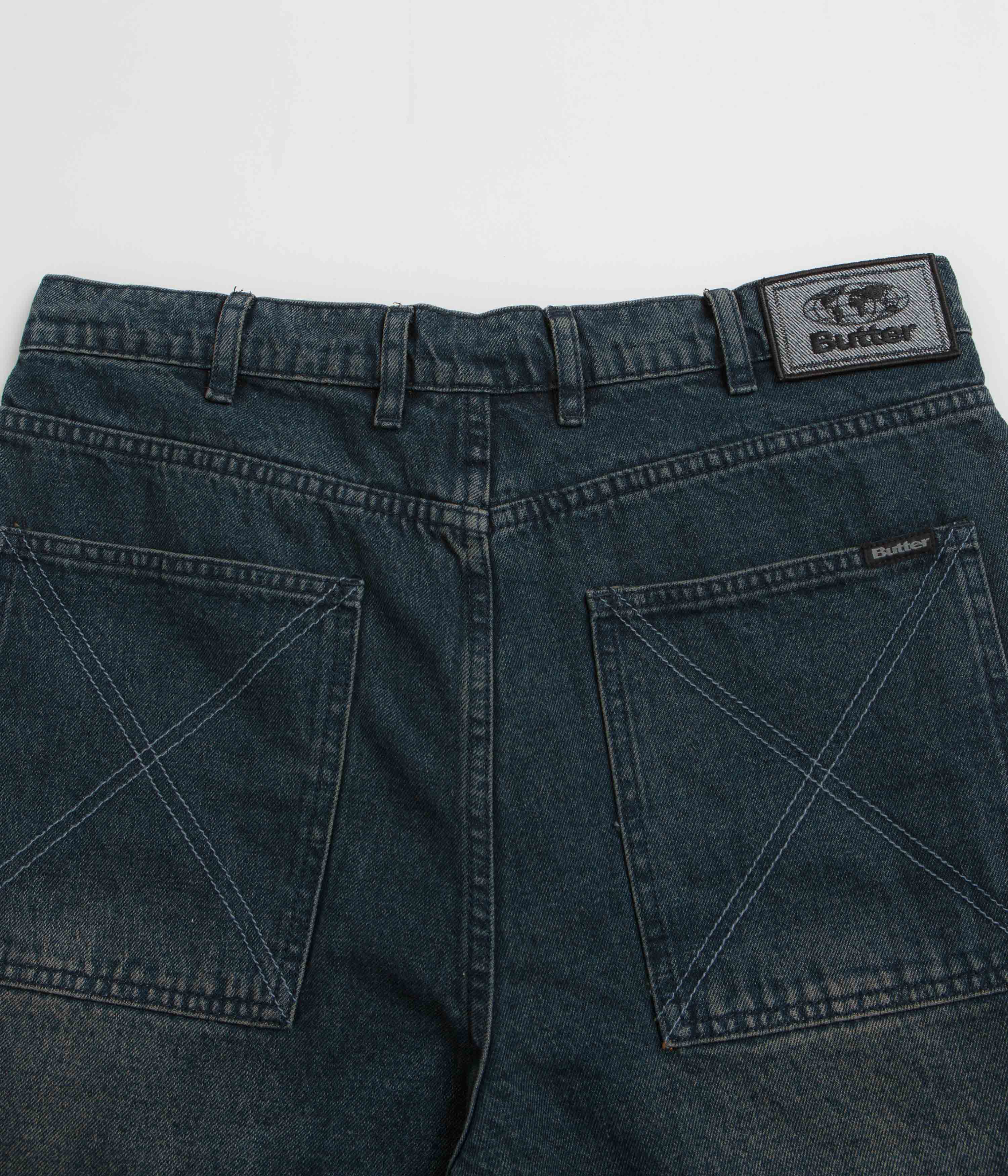 Butter Goods Distressed Big Denim Shorts - Washed Dark Blue