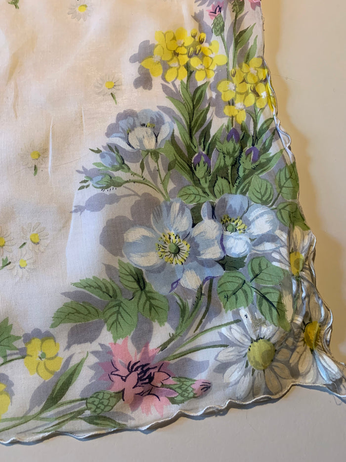Butterly and Flower Print Handkerchief circa 1960s