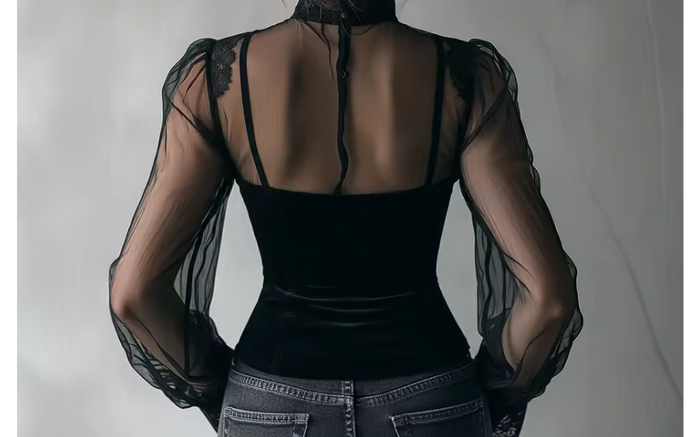 Carmilla- the Black Velvet Puff Sleeve Long Sleeve Blouse