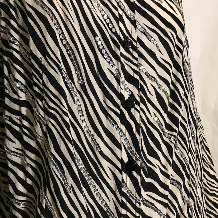 Chic Zebra Striped Silk Swing Cut Blouse with Sequins circa 1990s