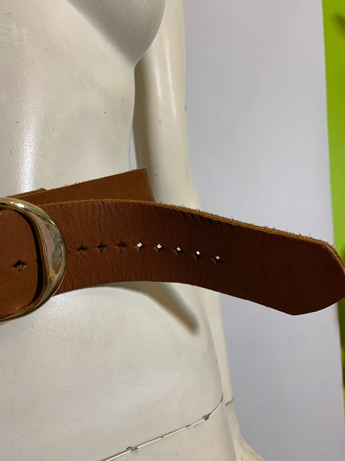 Clay Red Brown Wide Leather Belt with Diamond Holes circa 1970s