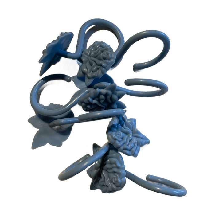 Country Blue Plastic Rose Shower Hooks circa 1990s