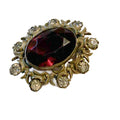 Deep Ruby Red Cut Glass and Rhinestone Oval Brooch circa 1910s
