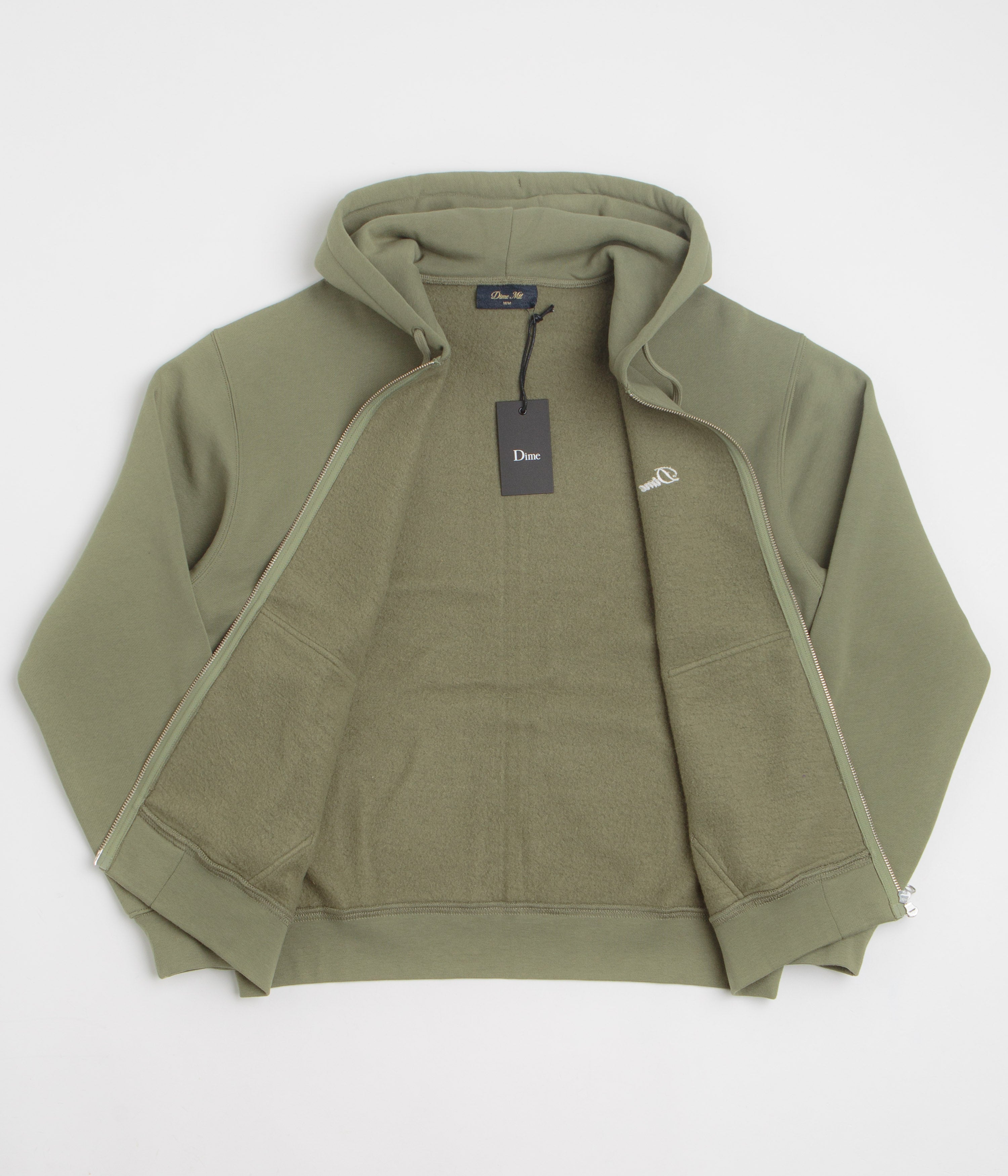 Dime Cursive Full Zip Hoodie - Army Green