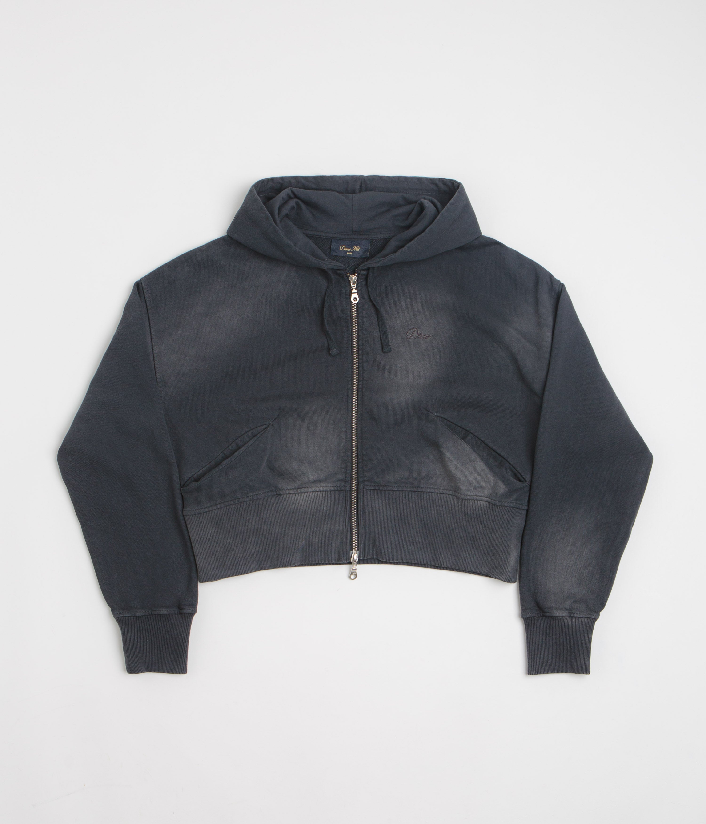 Dime Womens Cropped Full Zip Hoodie - Black Washed