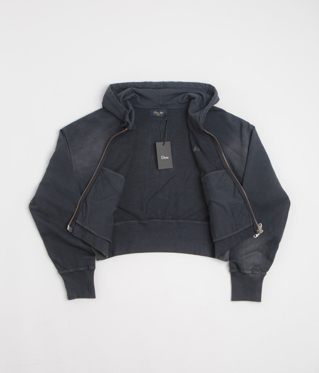 Dime Womens Cropped Full Zip Hoodie - Black Washed