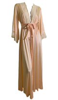 Dreamy Pale Pink Nylon Dressing Gown Robe Lace Trim Batwing Sleeves circa 1980s