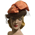 Fawn Sisal Veiled Tilt Hat with Tangerine Bow circa 1940s