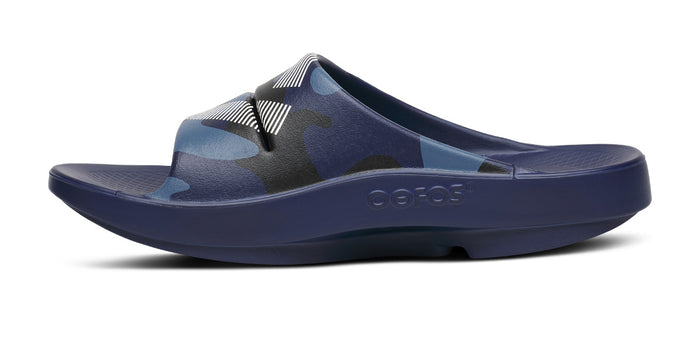 FJ X OOFOS OOahh Sport Slide Sandal - Navy Camo medial view