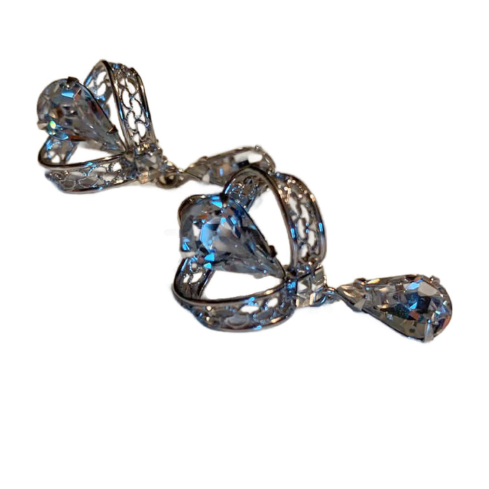 Glam Crystal and Rhinestone Dangle Clip Earrings circa 1950s