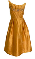 Golden Satin Cocktail Dress with Beading and Sequins circa 1960s