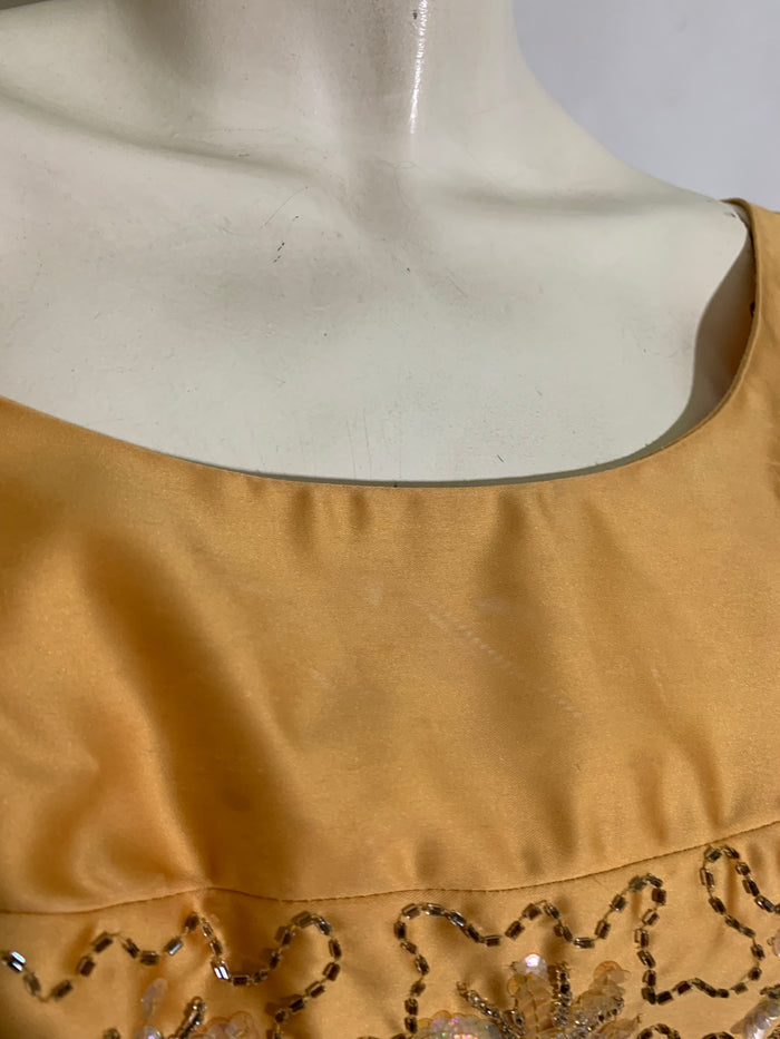 Golden Satin Cocktail Dress with Beading and Sequins circa 1960s