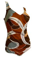 Goldenrod and Brown One Piece Swimsuit Peaked Cups circa 1970s
