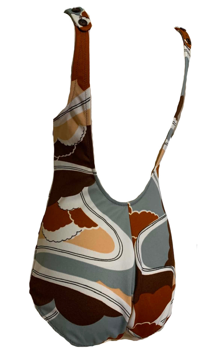 Goldenrod and Brown One Piece Swimsuit Peaked Cups circa 1970s