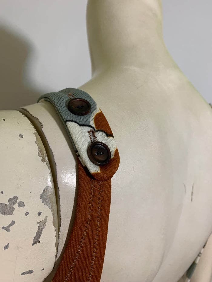 Goldenrod and Brown One Piece Swimsuit Peaked Cups circa 1970s